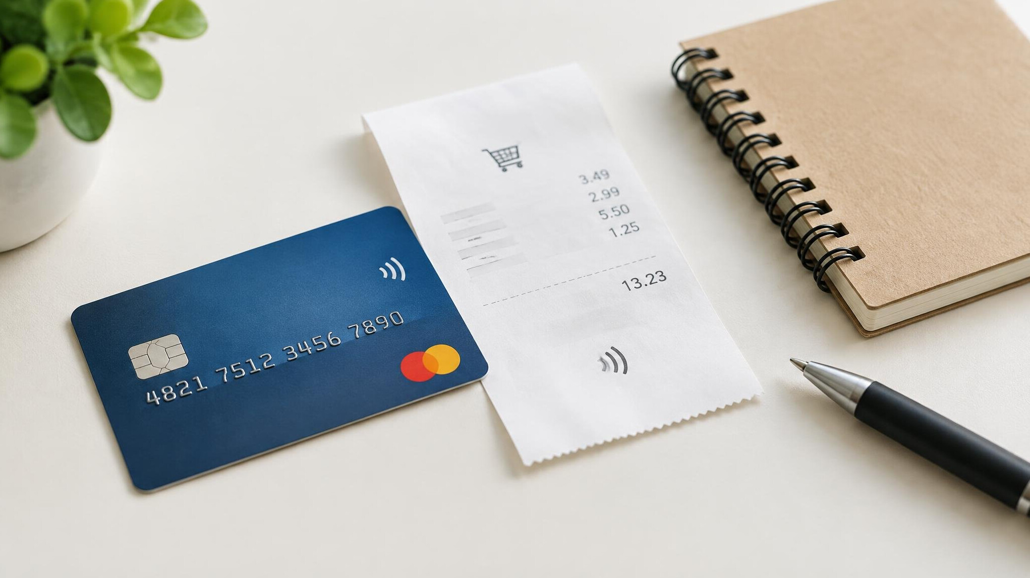Payment card and receipt on a table