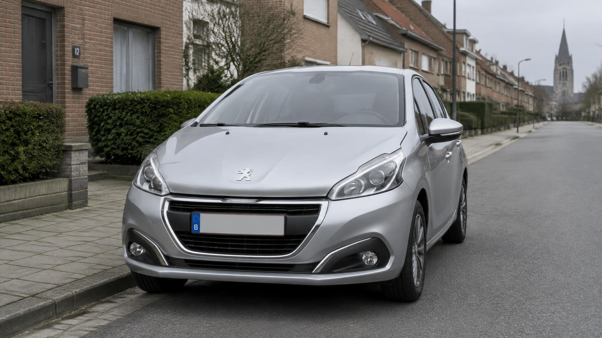 Parked car seen from the front on a street