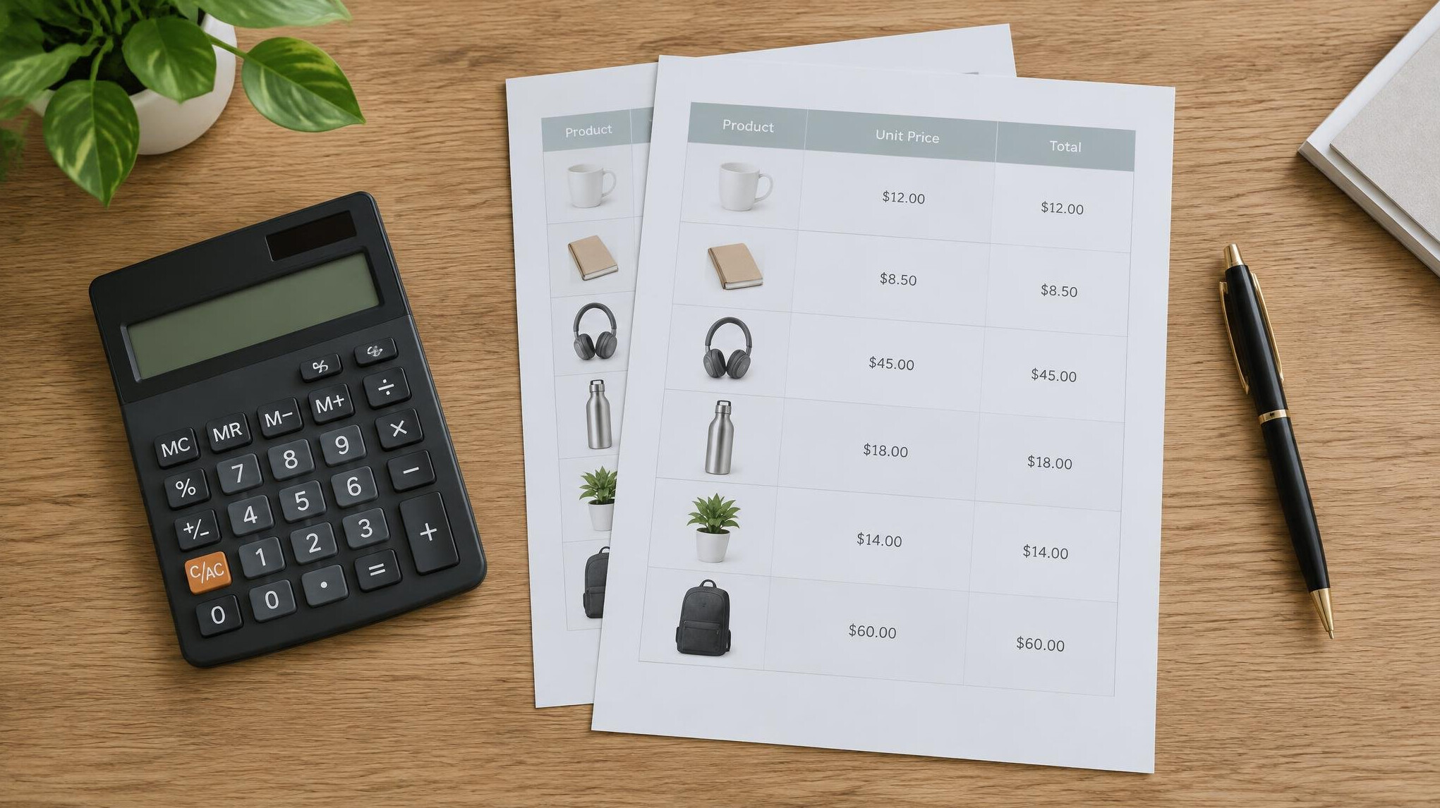 Calculator and financial documents on a desk