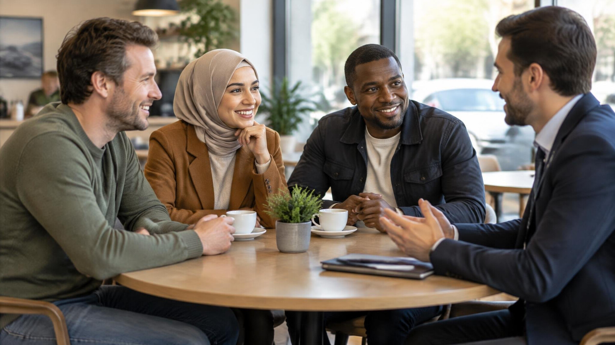 People talking together at a table